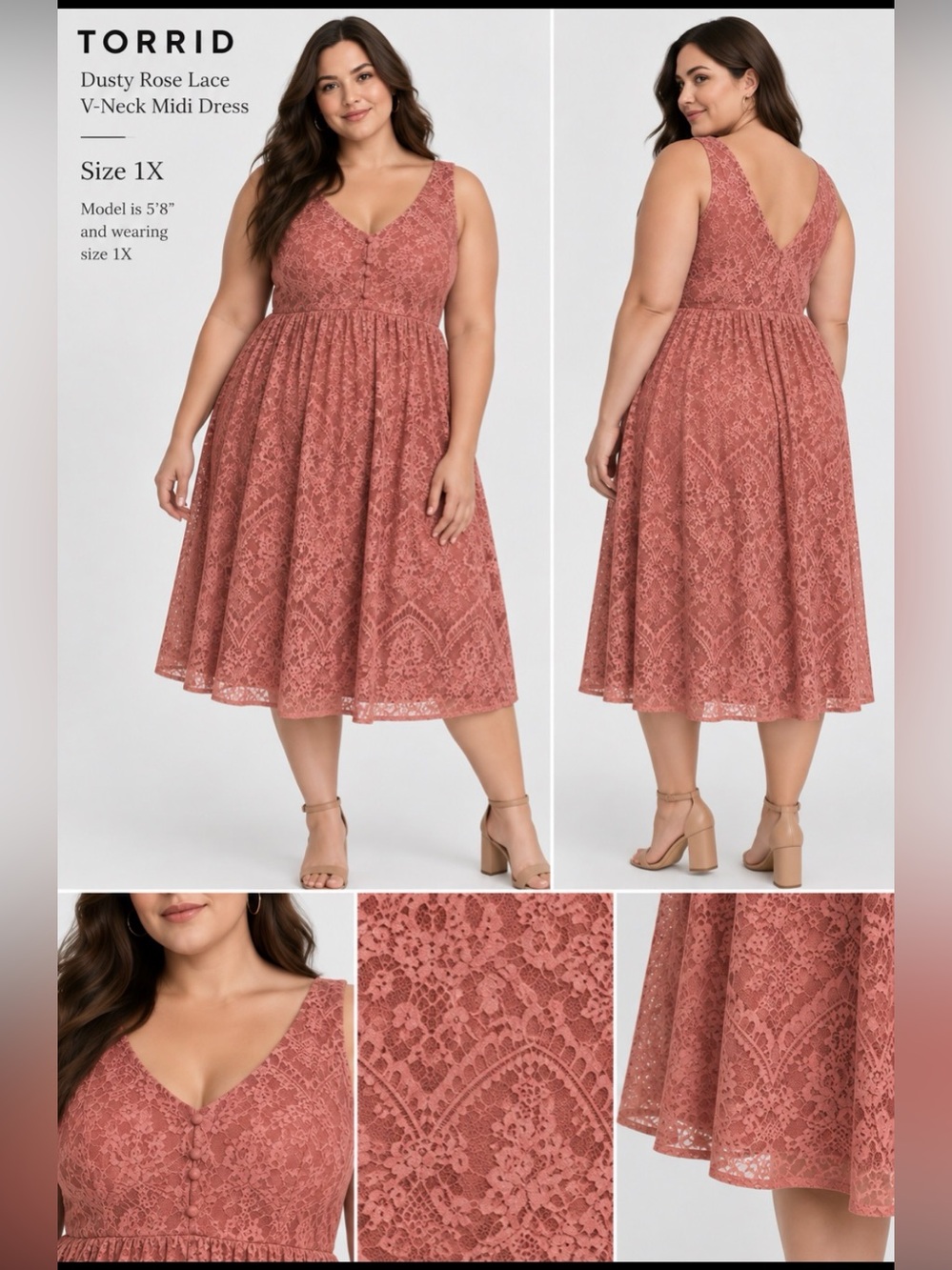 torrid Dusty Rose Lace V-Neck Midi Dress